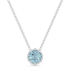 0.50Ct Aquamarine 16"pendant Necklace In 14K White Gold