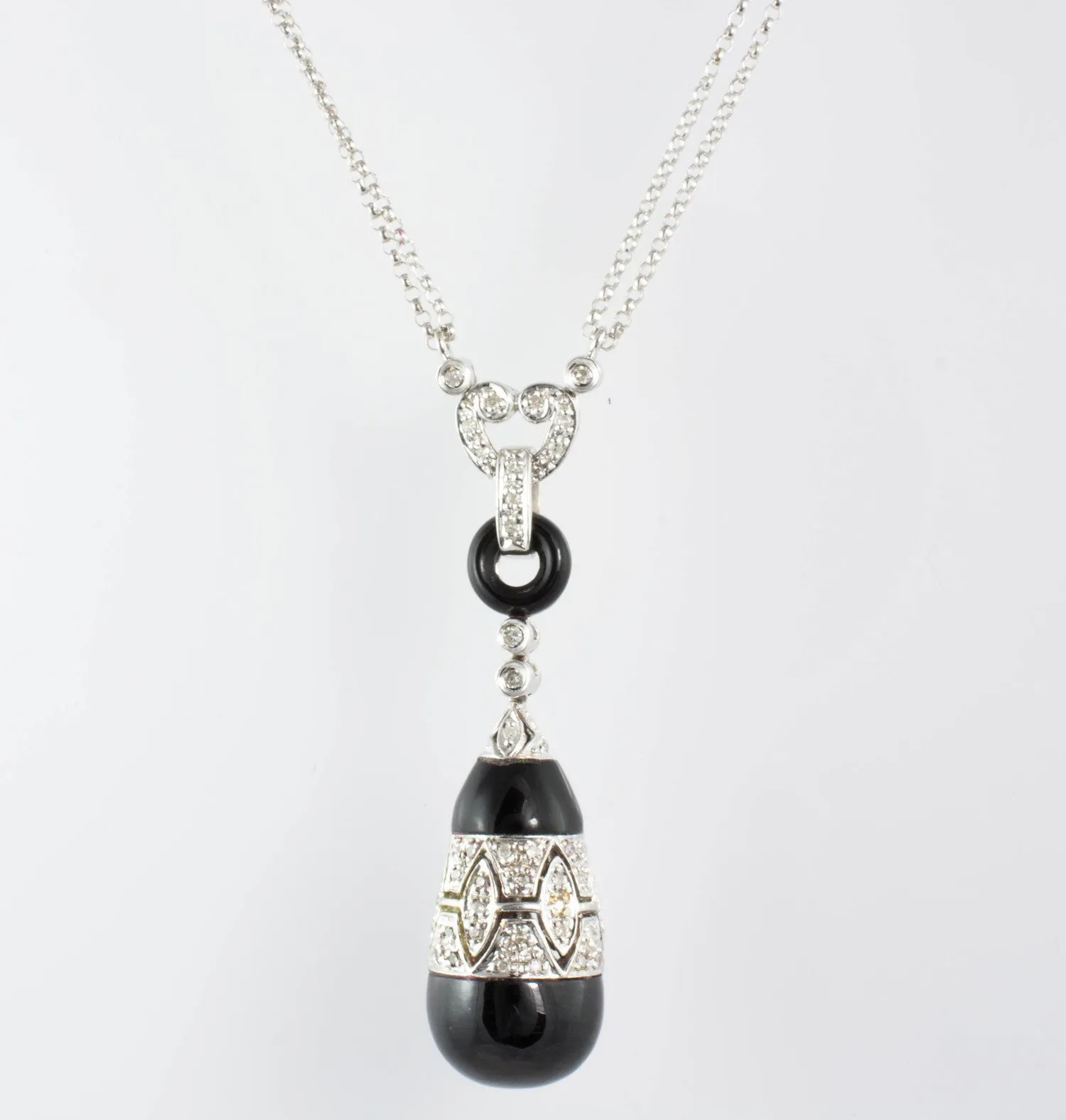14 Kt White Gold Onyx & Diamond Necklace