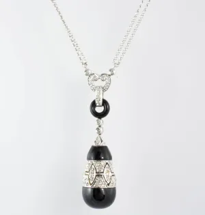 14 Kt White Gold Onyx & Diamond Necklace