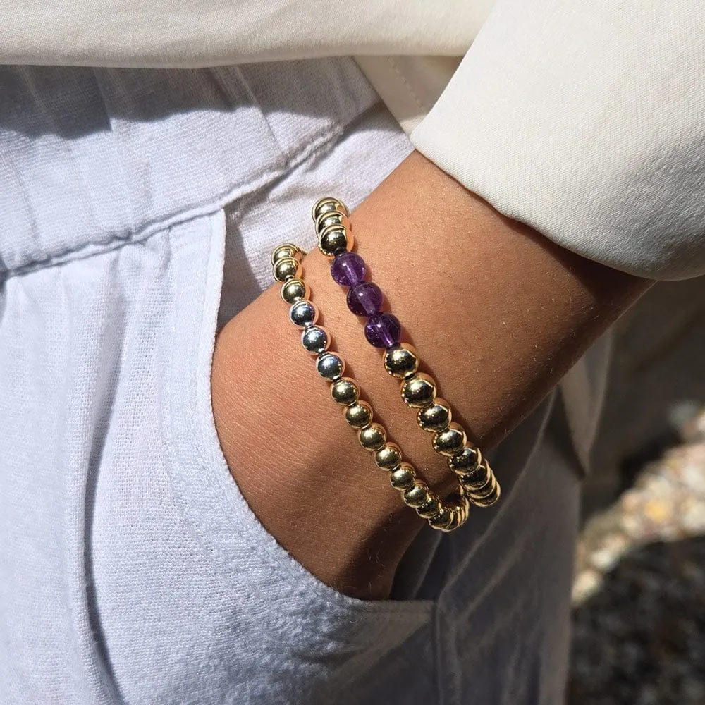 14k Gold Filled Bracelet w Amethyst 5mm Stretch to Fit