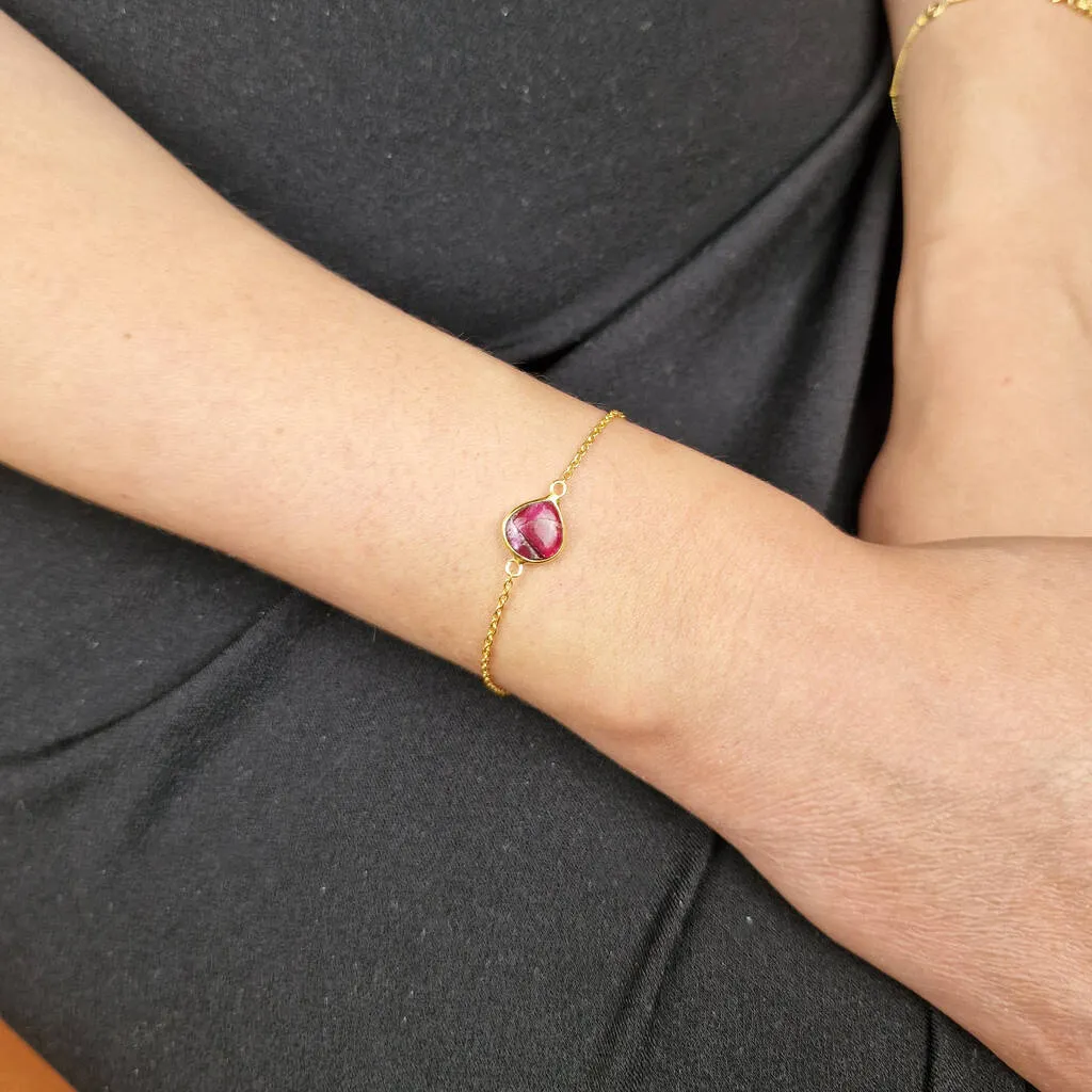 18ct Gold Plated Red Garnet Adjustable Bracelet