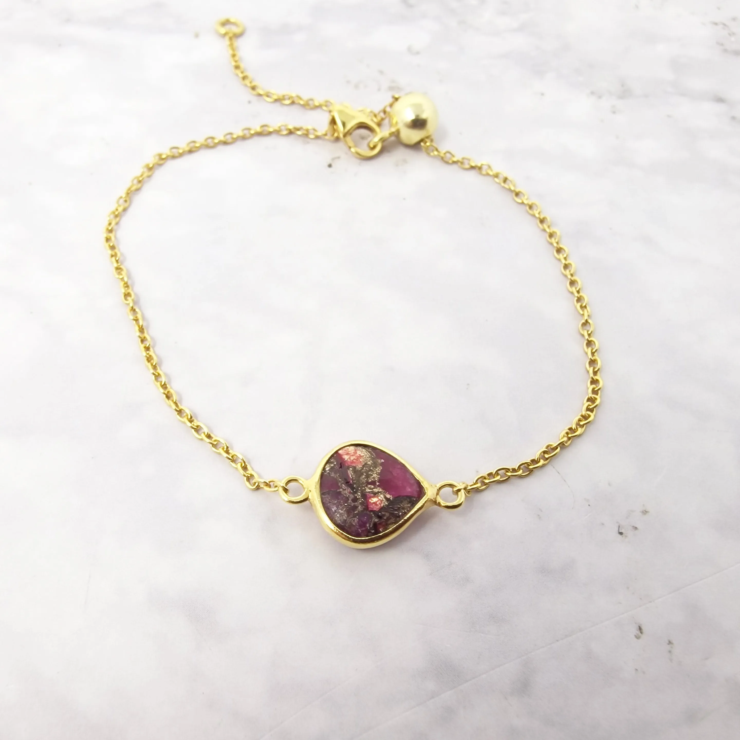 18ct Gold Plated Red Garnet Adjustable Bracelet