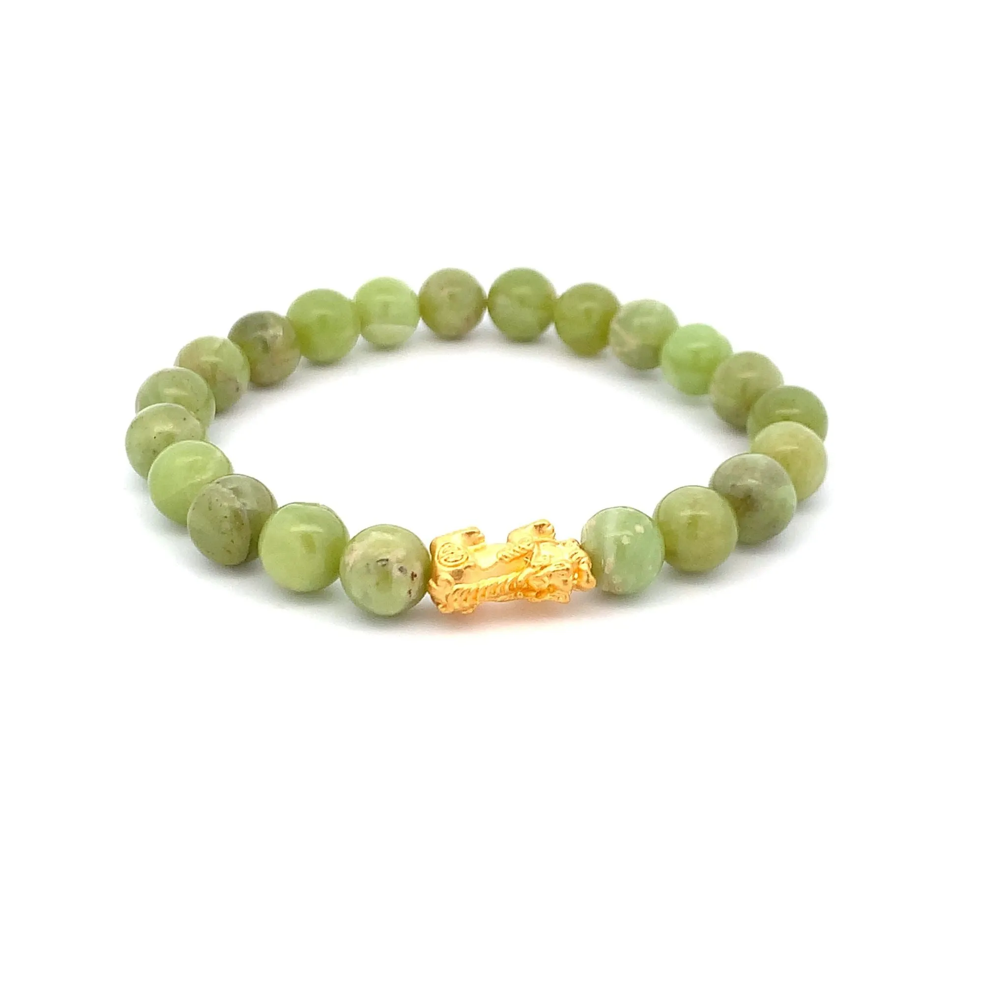 24K Gold Piyao Pixiu Lucky Charm Bracelet Gemstones Peridot Light Green
