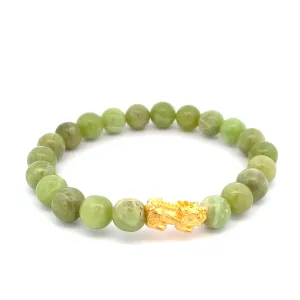 24K Gold Piyao Pixiu Lucky Charm Bracelet Gemstones Peridot Light Green
