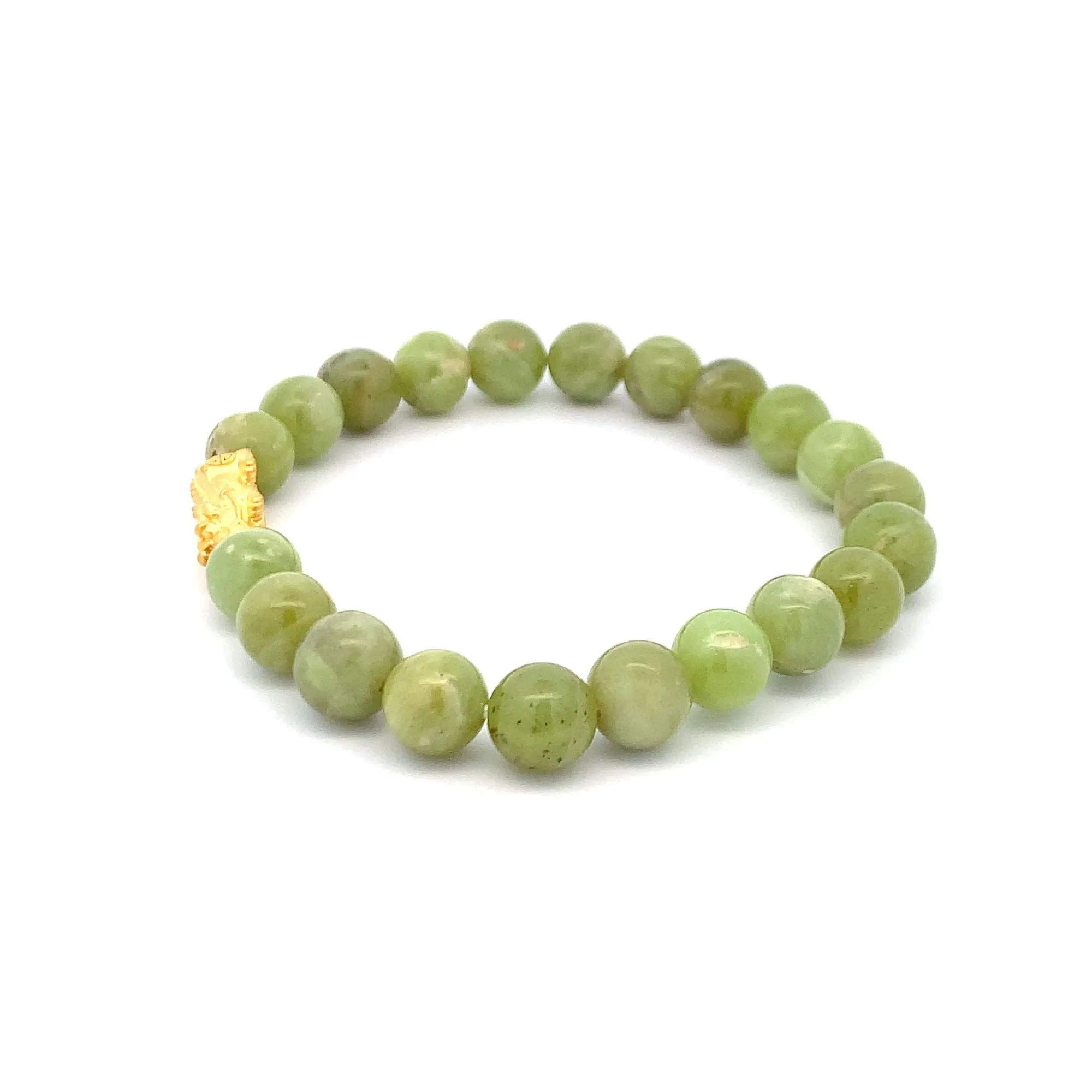 24K Gold Piyao Pixiu Lucky Charm Bracelet Gemstones Peridot Light Green
