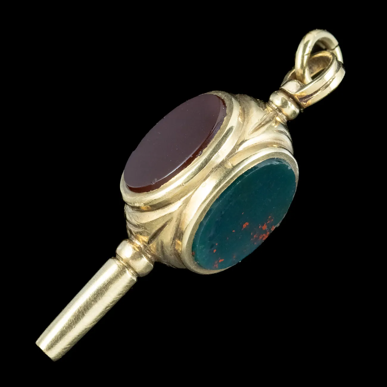 Antique Victorian Agate Watch Key Pendant 15ct Gold