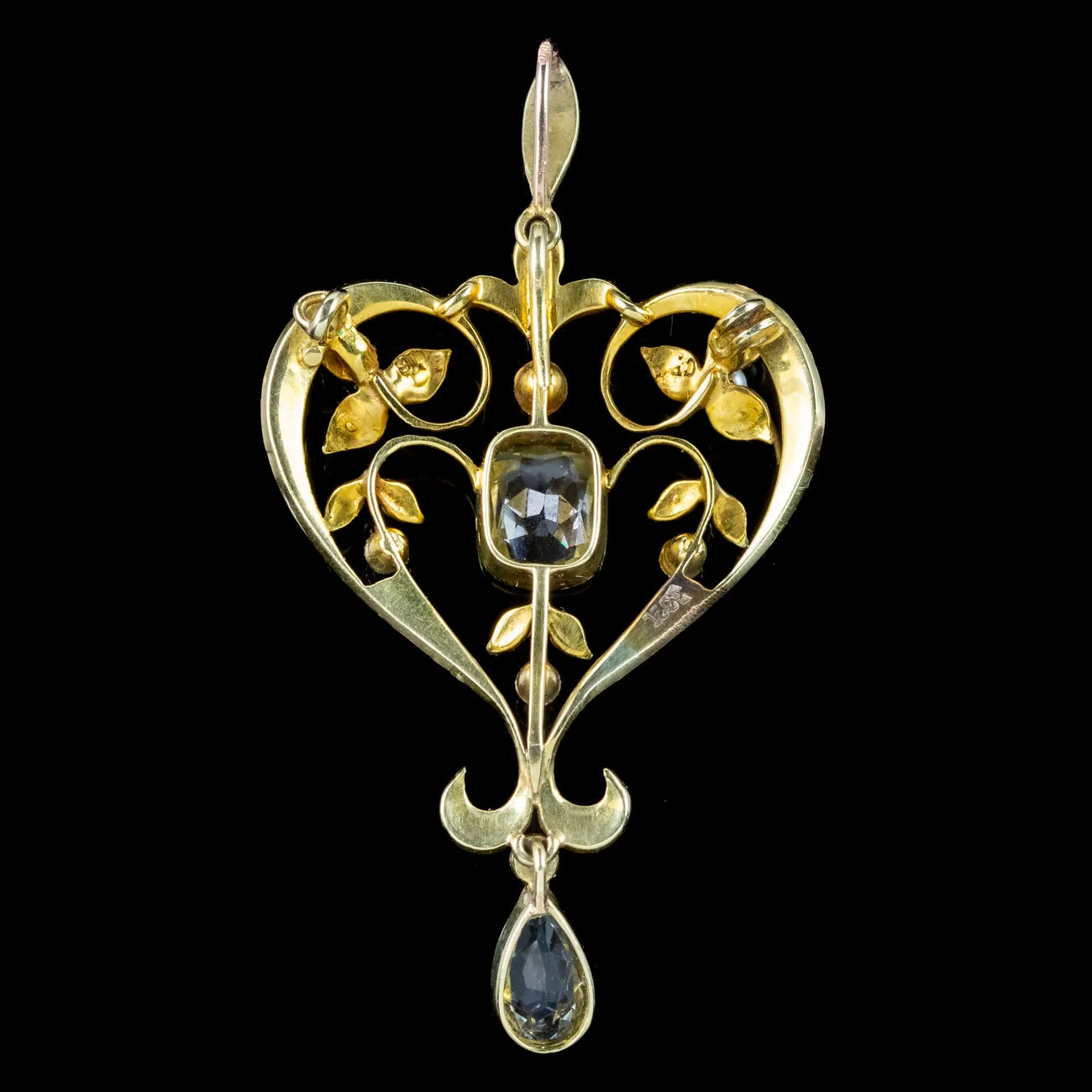 Antique Victorian Aquamarine Pearl Pendant 15ct Gold With Box