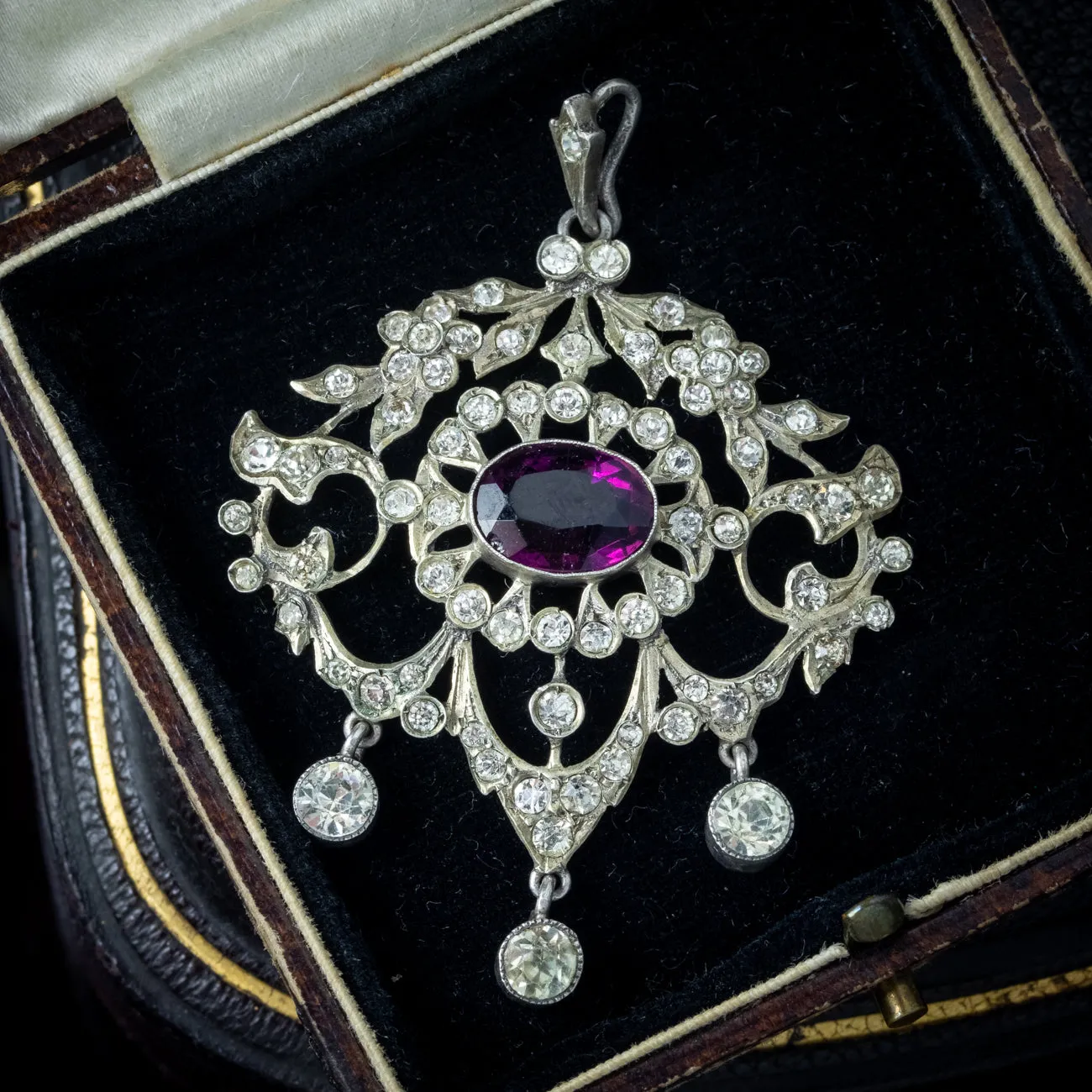 Antique Victorian Art Nouveau Purple Paste Pendant Silver