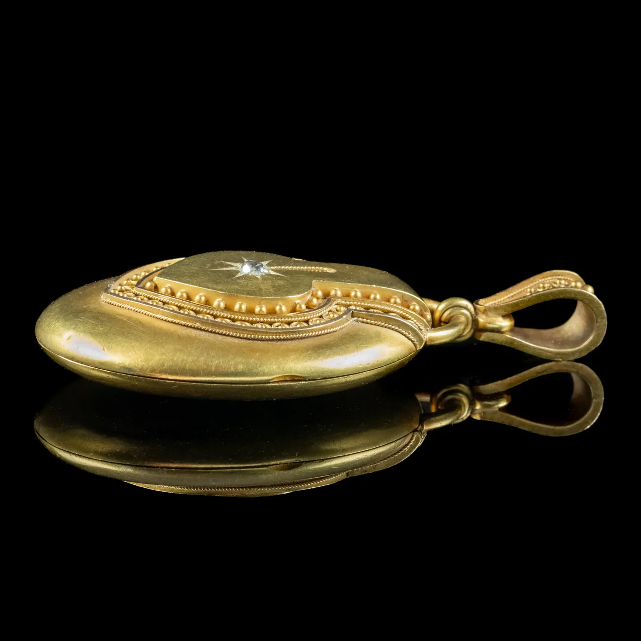 Antique Victorian Etruscan Diamond Locket 18ct Gold