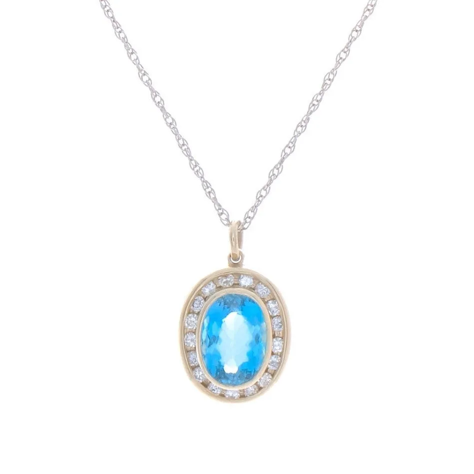 Aquamarine and Diamond Pendant 18K Gold