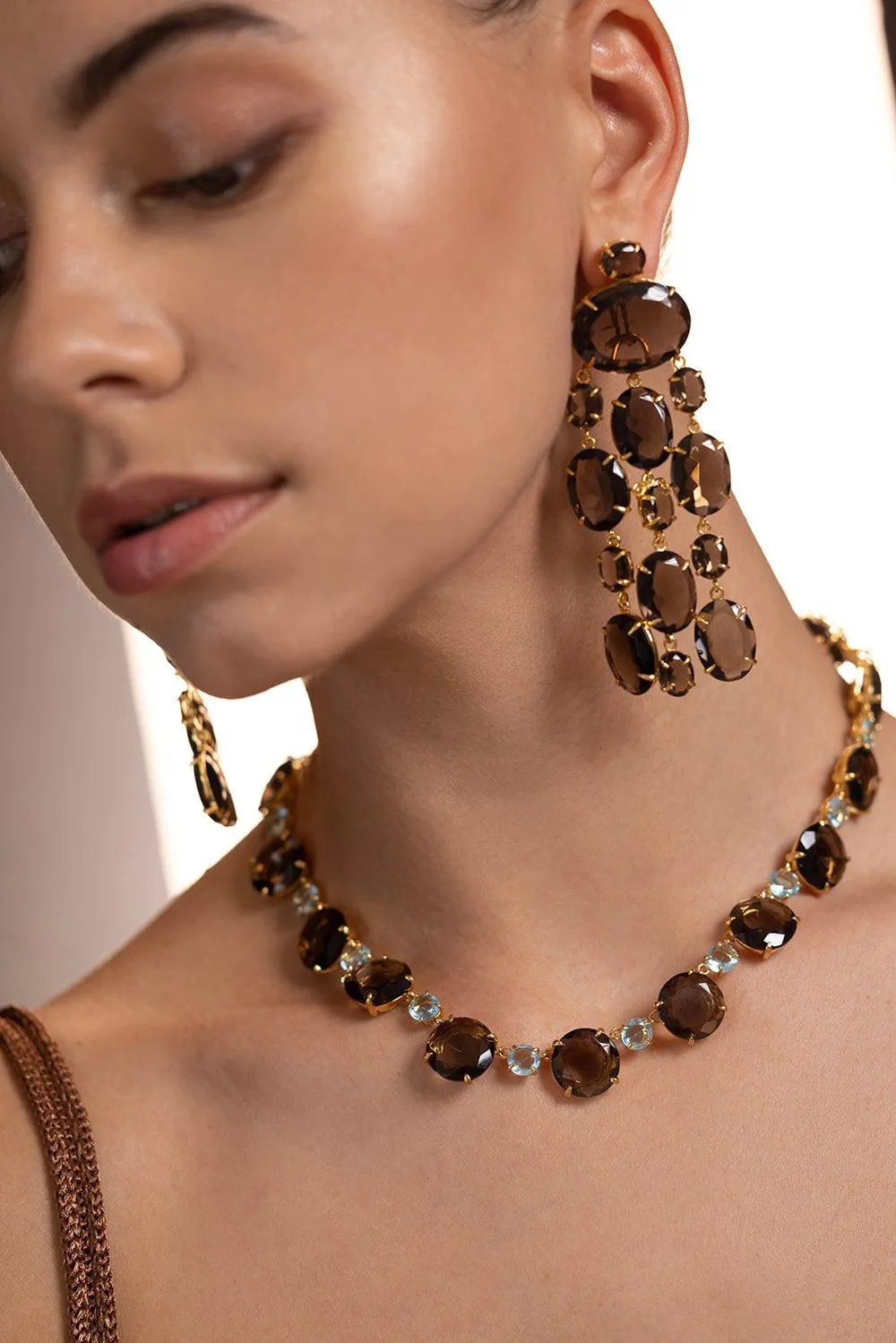 Aquamarine Smoky Quartz Necklace