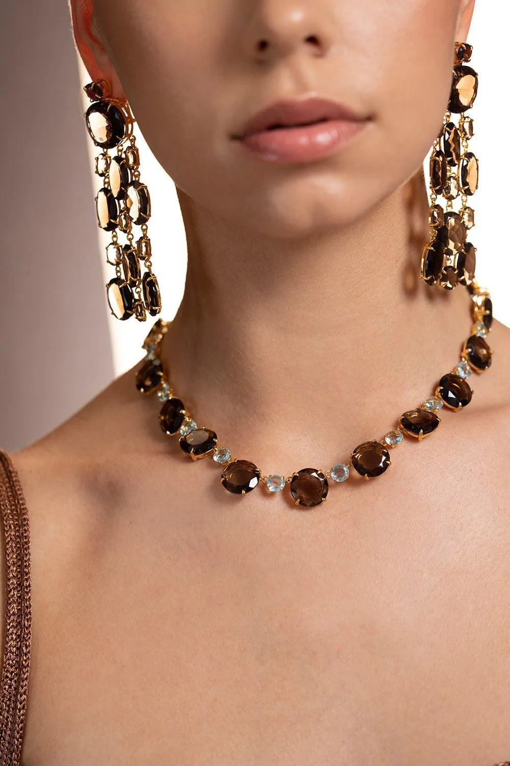 Aquamarine Smoky Quartz Necklace