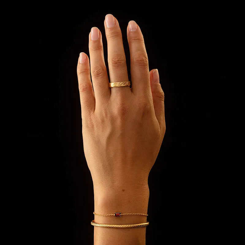 Baguette Mini Bracelet, Garnet, 9kt Yellow Gold