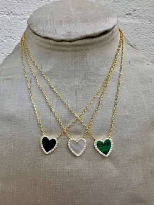 Colored Stone Pave Heart Necklace