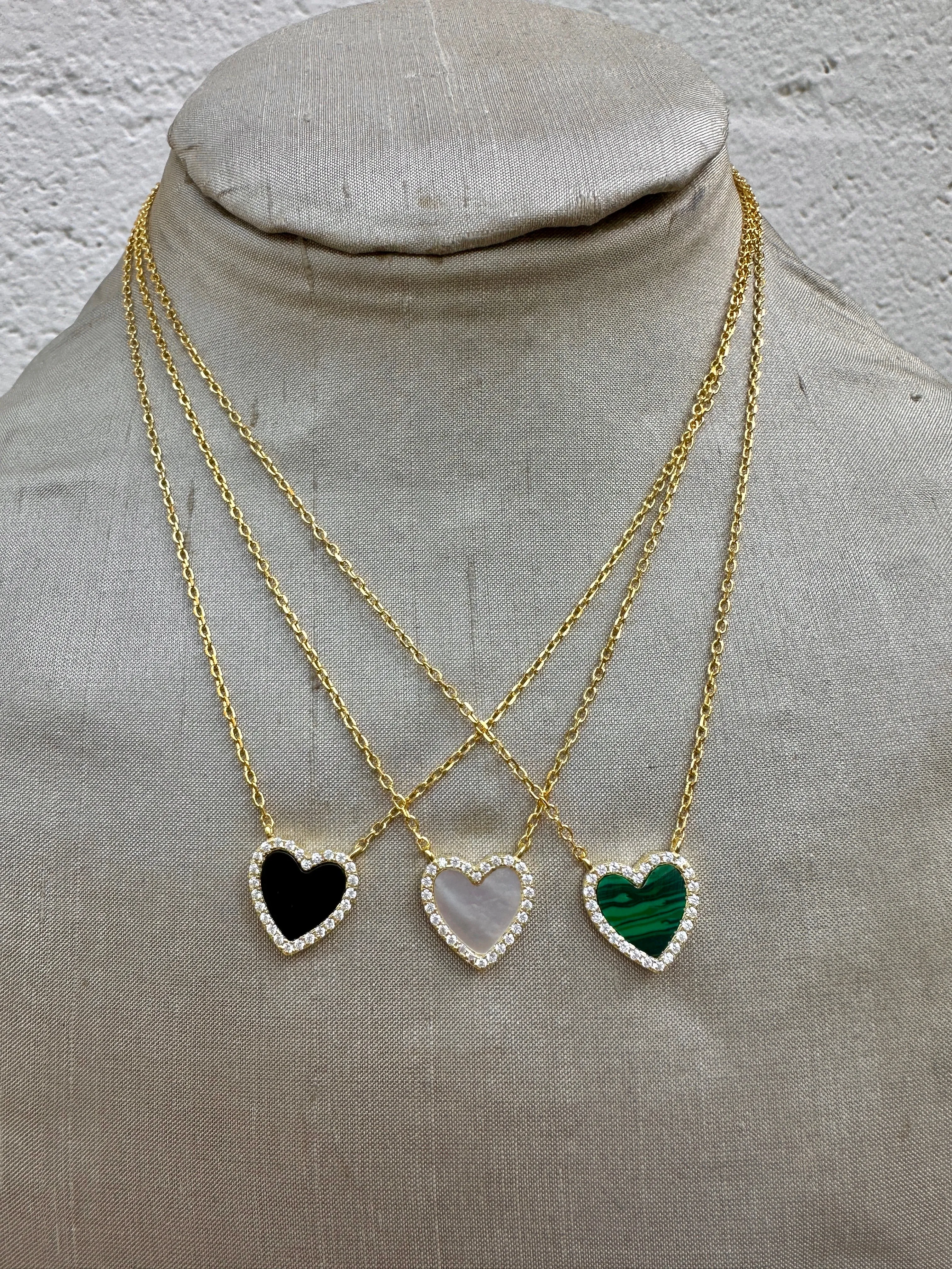 Colored Stone Pave Heart Necklace