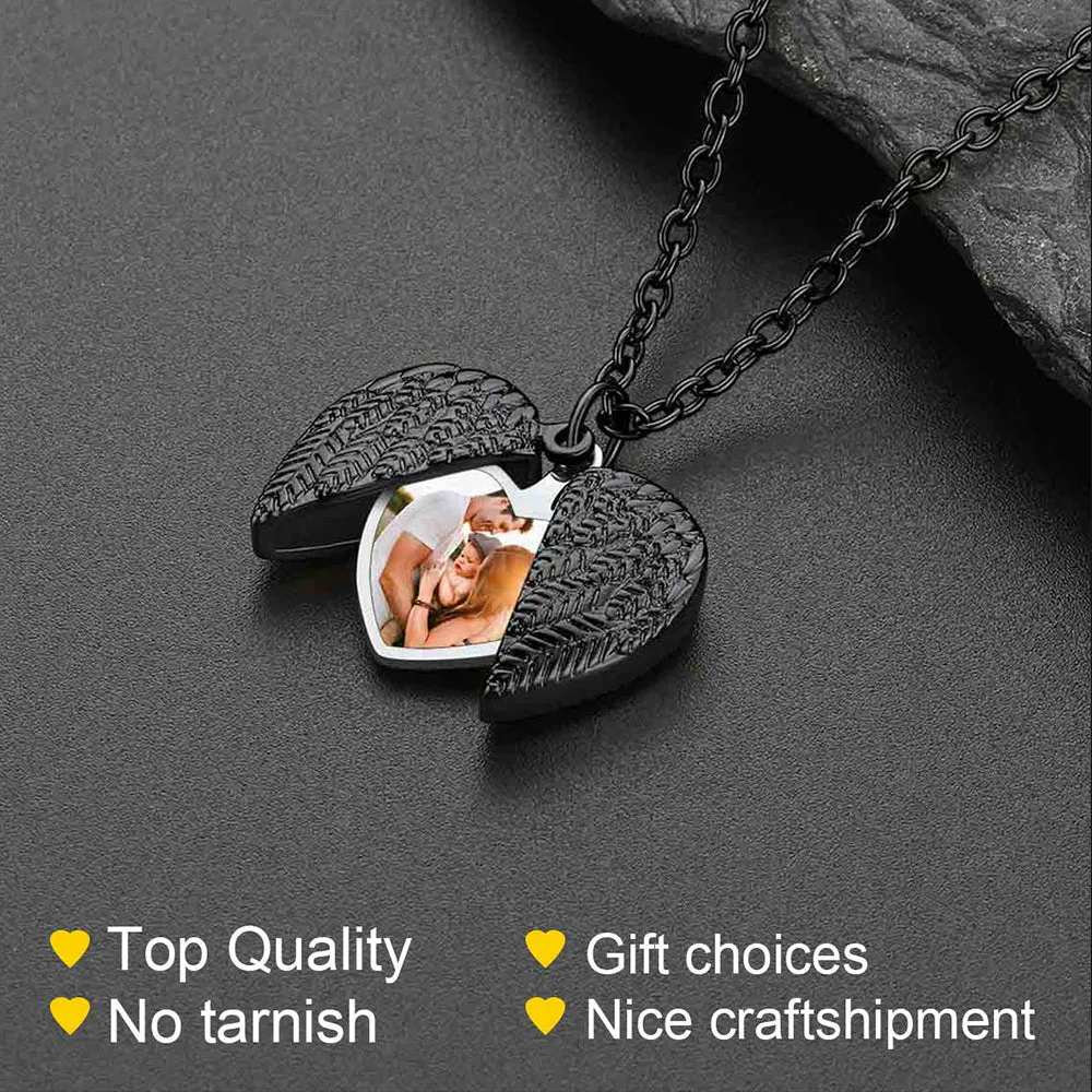 Custom Angel Wings Photo Picture Locket Necklace for Women