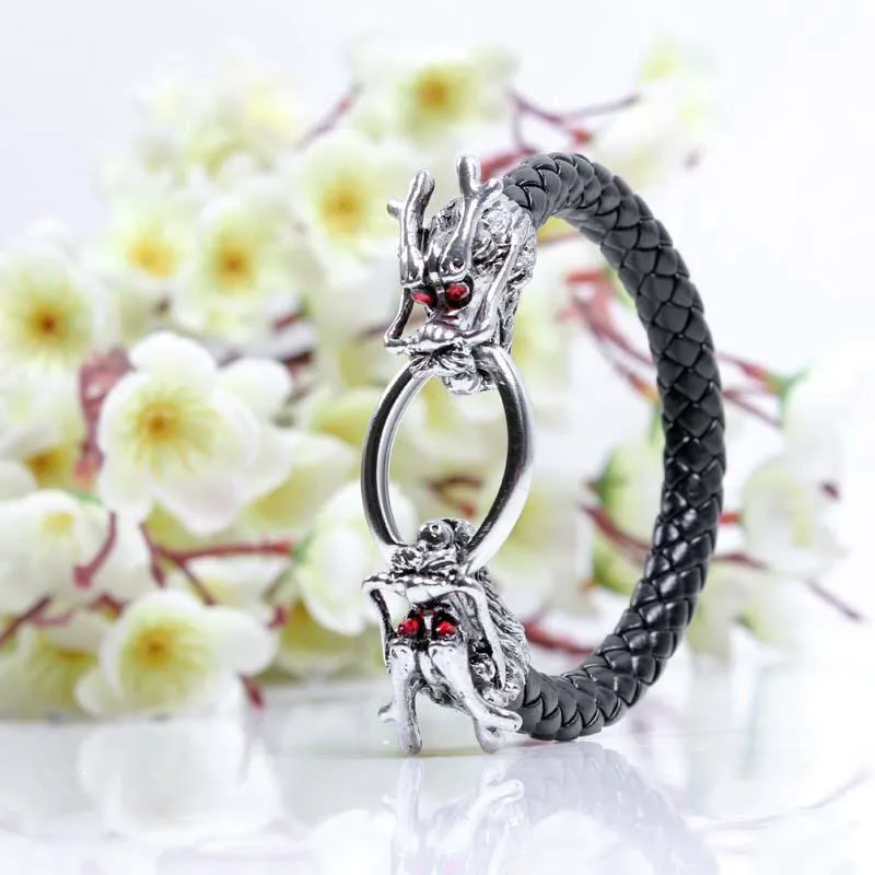 Double Dragon Leather Rope Lucky Bracelet