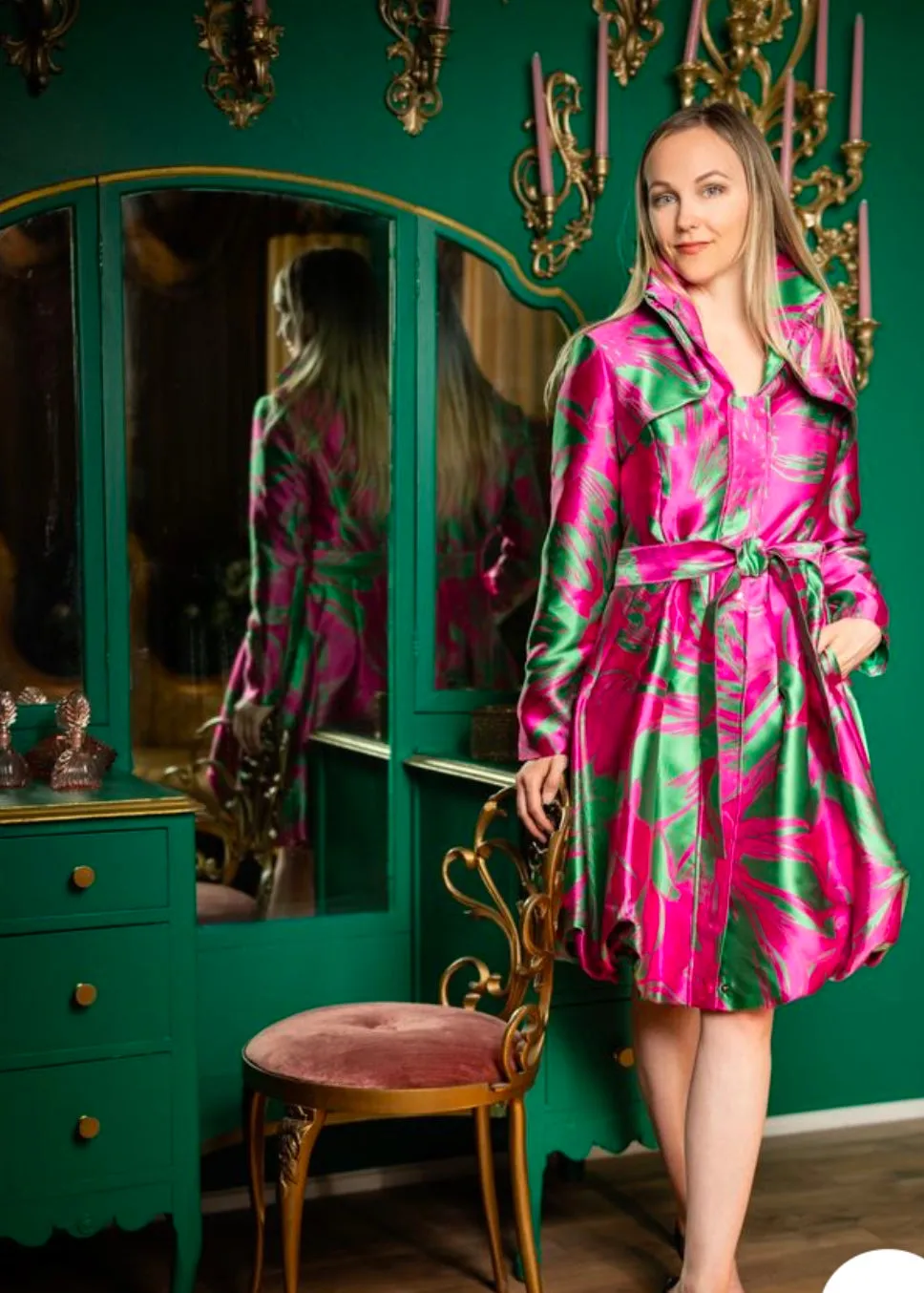 ELEGANT PINK AND GREEN COAT DRESS