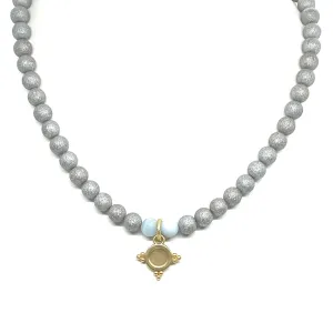 Gray Druzy Necklaces with Matte Aquamarine Accents and Mini Starburst Pendant
