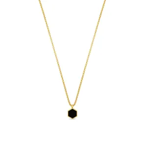 Hex Onyx Pendant Necklace - Gold