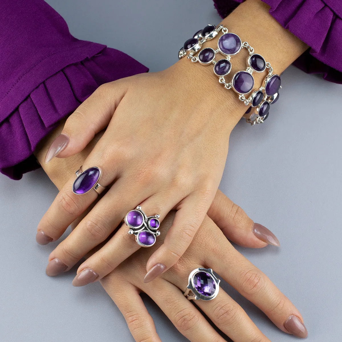 Large Sterling Silver and Amethyst Bracelet