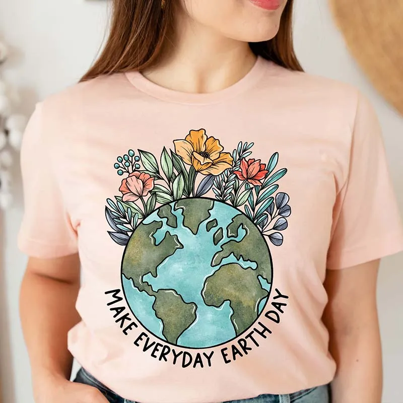 Make Everyday Earth Day Floral Environmental T-Shirt