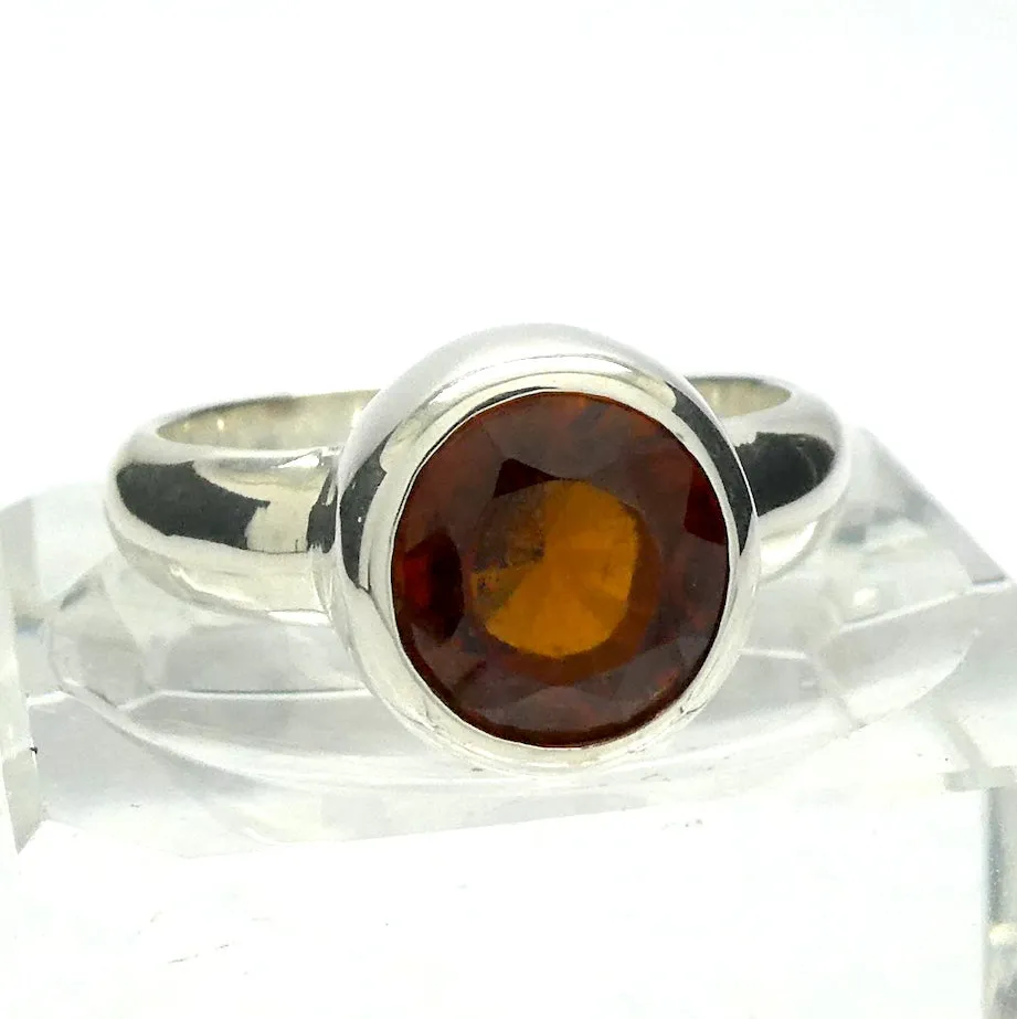 Mandarin Garnet Ring, Faceted Round, 925 Sterling Silver p2