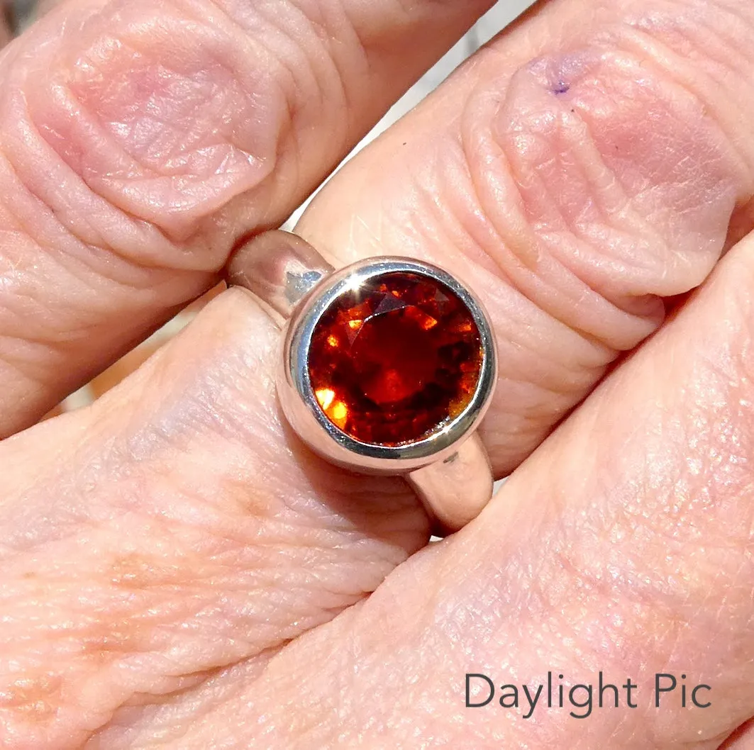 Mandarin Garnet Ring, Faceted Round, 925 Sterling Silver p2
