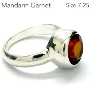 Mandarin Garnet Ring, Faceted Round, 925 Sterling Silver p2