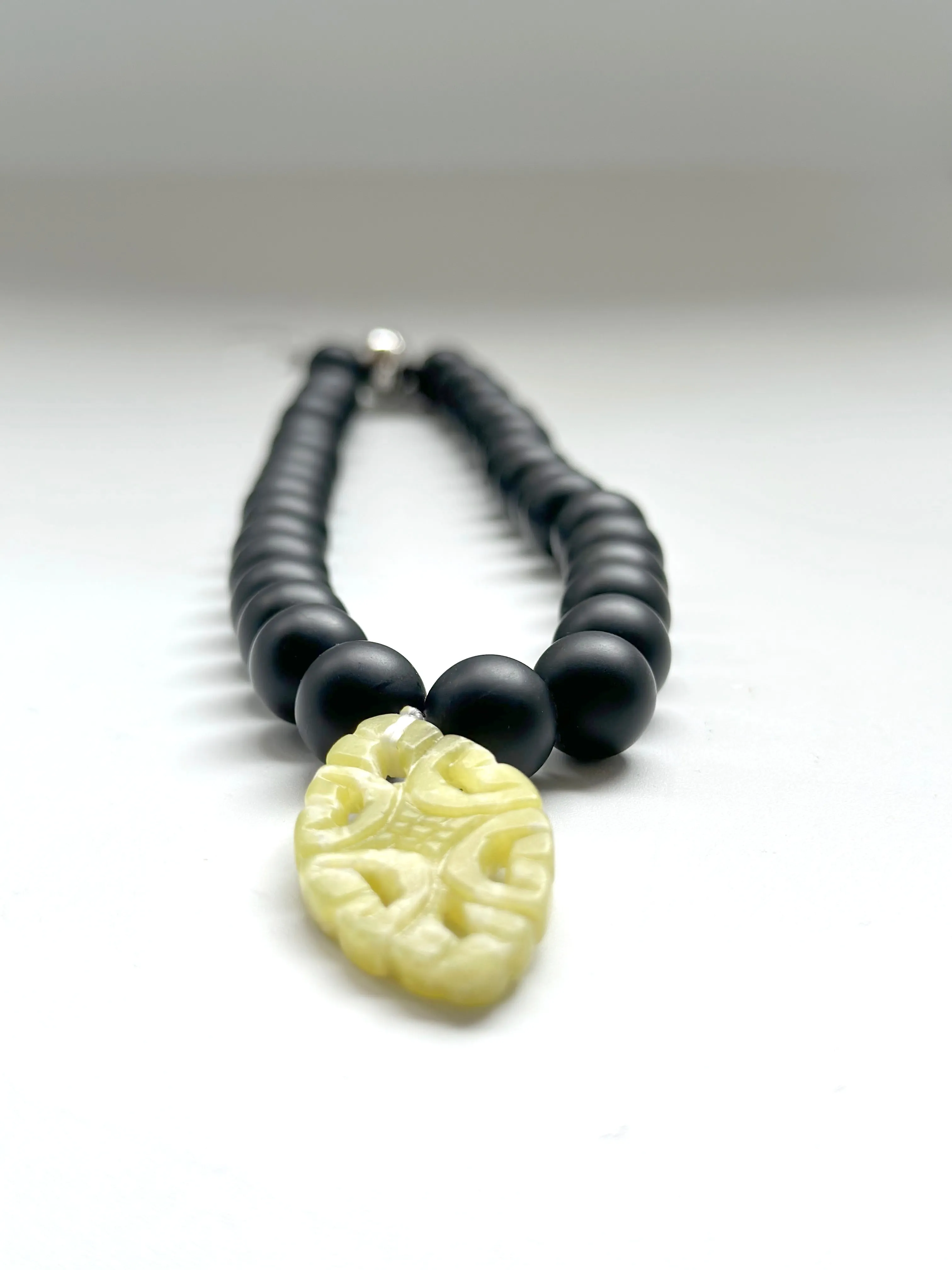 Modern Matte Black Onyx Necklace with Pendant