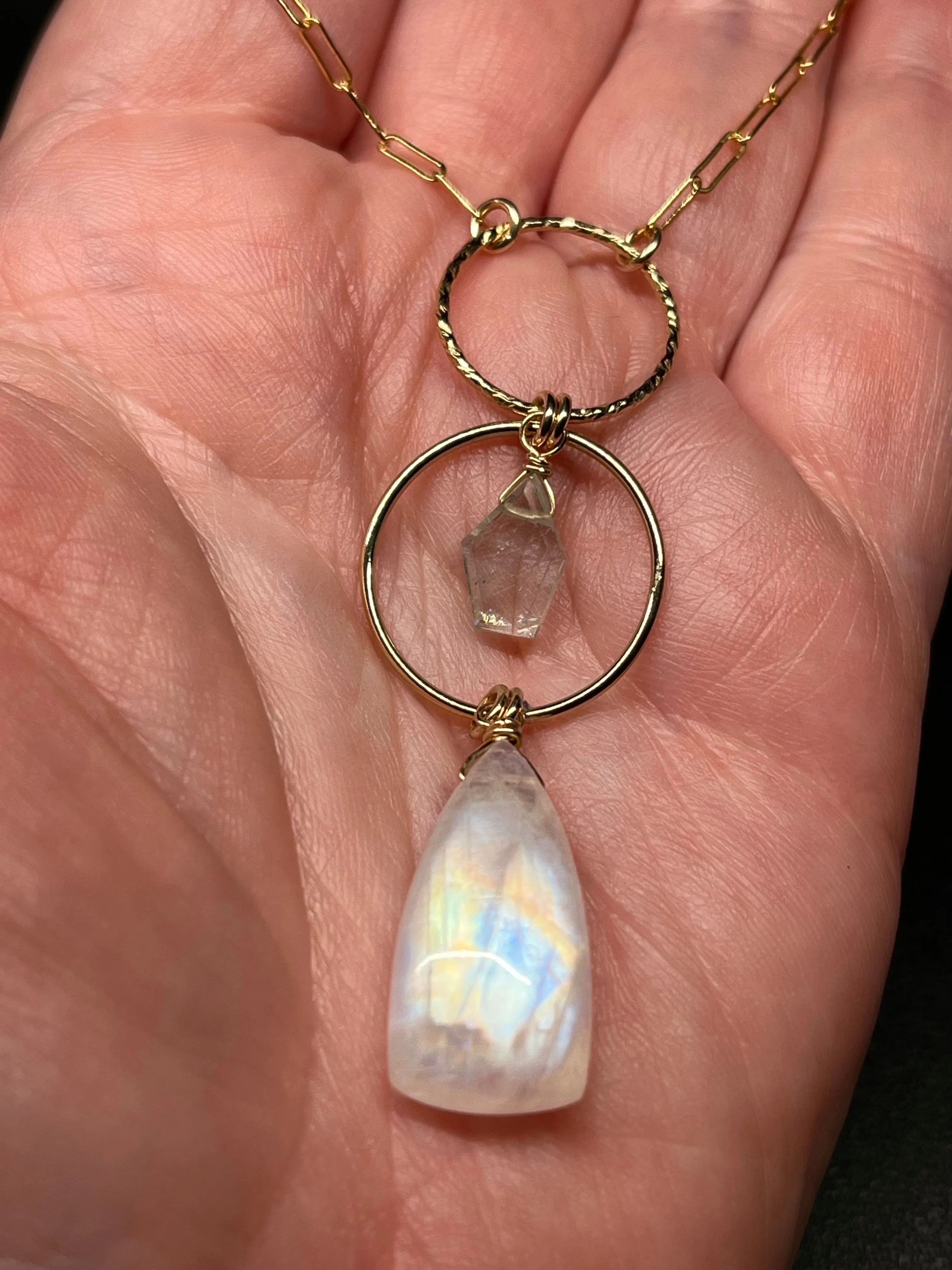 •NYX• rainbow moonstone   aquamarine   gold necklace (18"-20")