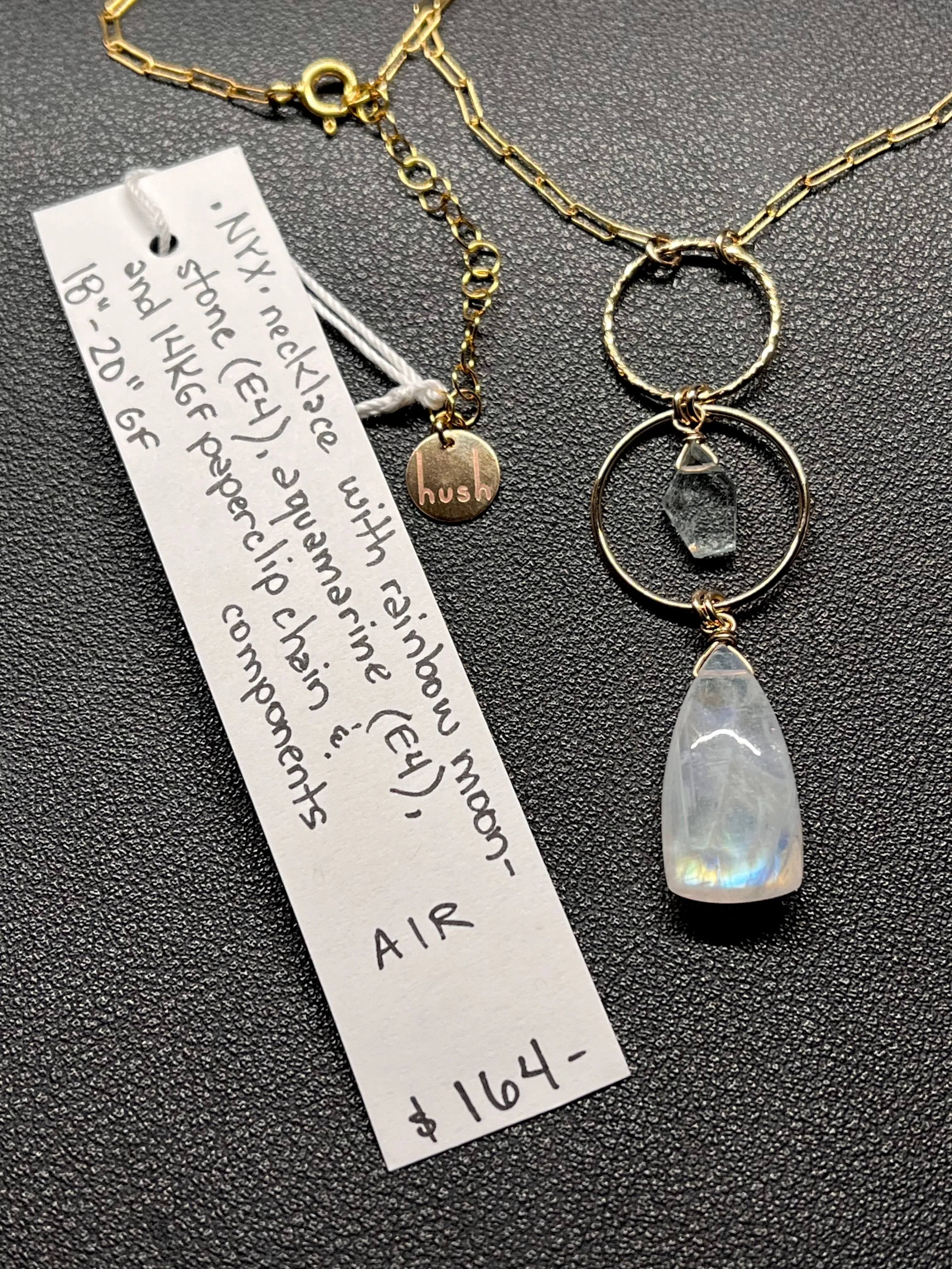 •NYX• rainbow moonstone   aquamarine   gold necklace (18"-20")