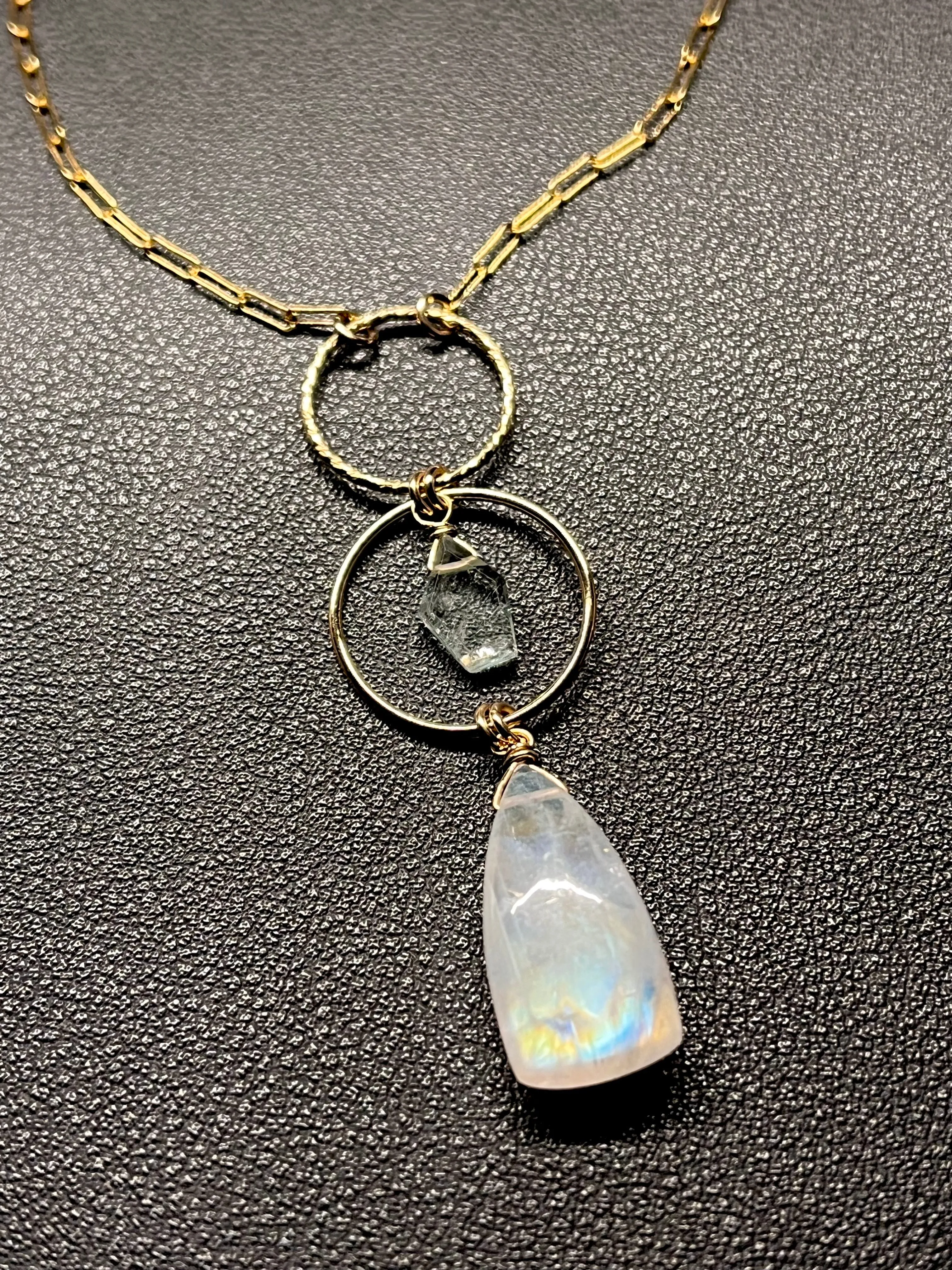 •NYX• rainbow moonstone   aquamarine   gold necklace (18"-20")