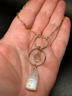 •NYX• rainbow moonstone   aquamarine   gold necklace (18"-20")