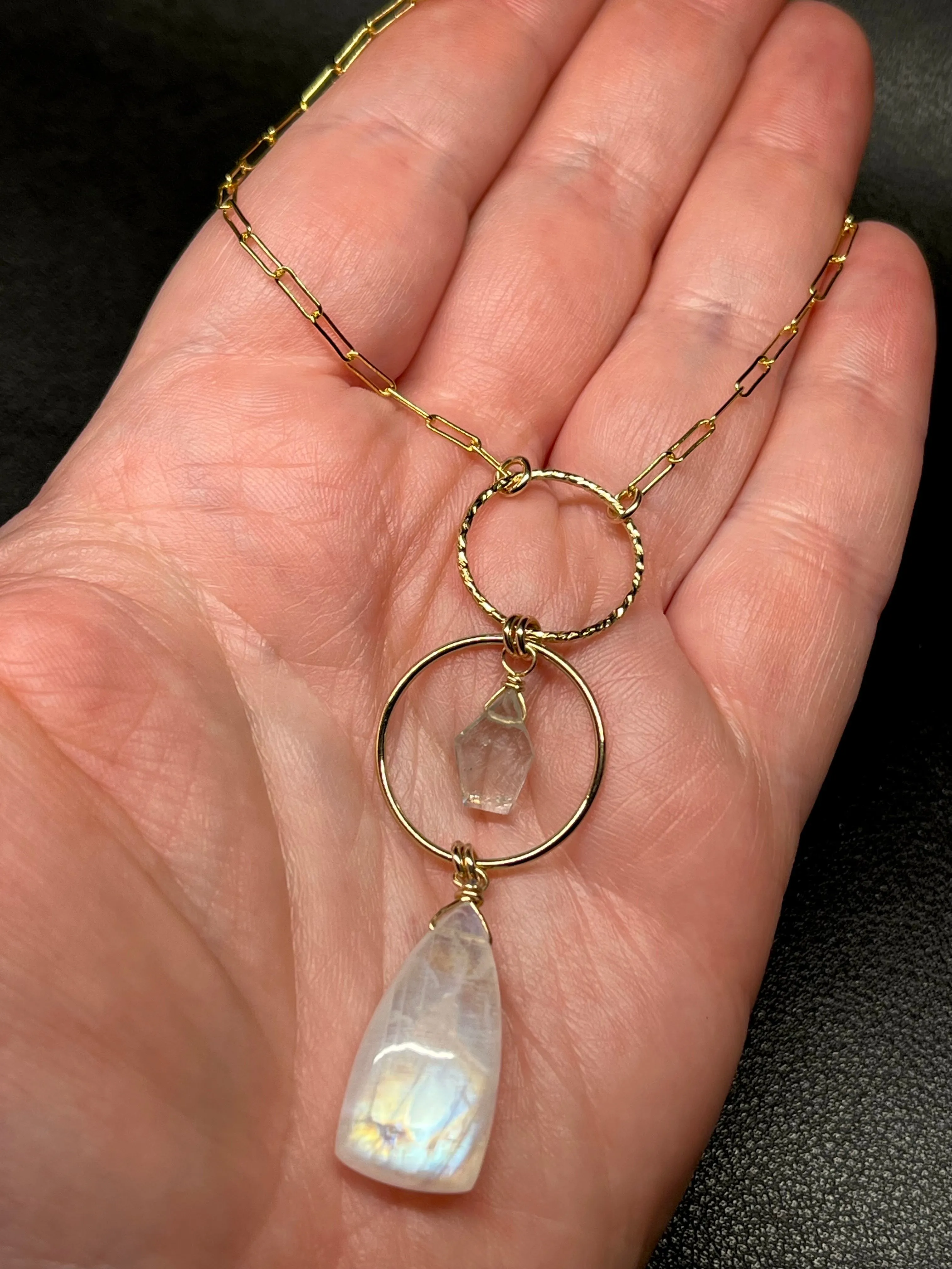 •NYX• rainbow moonstone   aquamarine   gold necklace (18"-20")