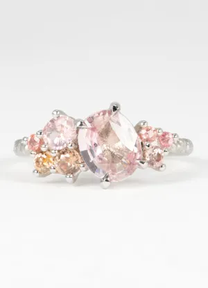 Peach & Pink Sapphire Cluster Ring