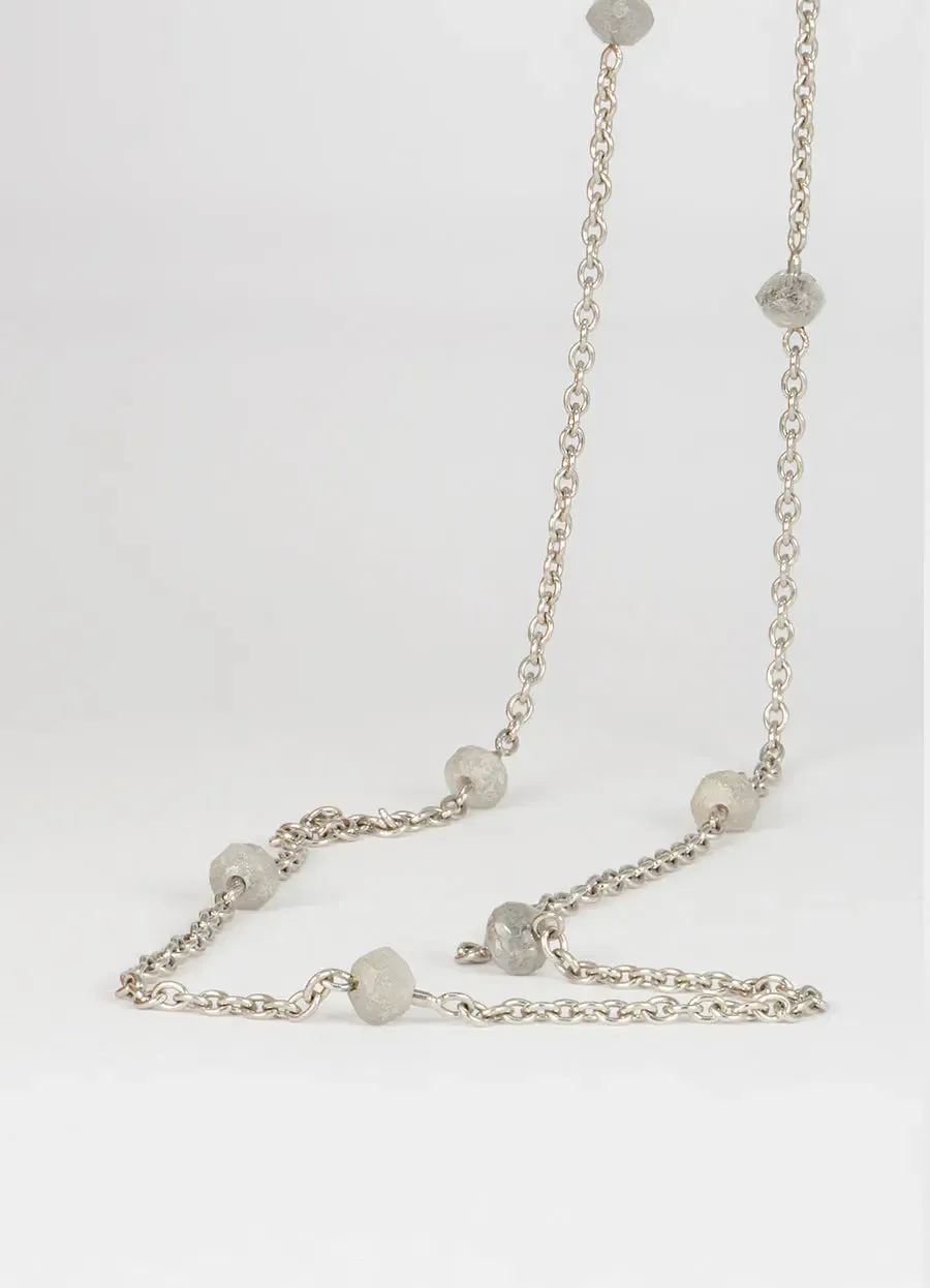 Platinum Salt and Pepper Diamond Bead Necklace