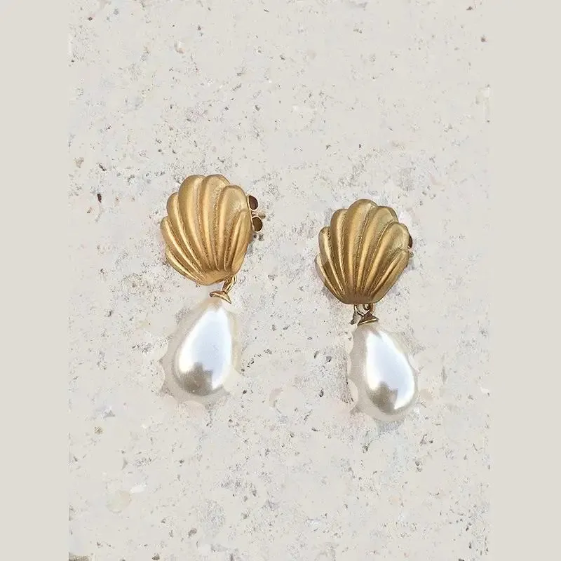 Pre Order: Frosted Shell Pearl Dangle Earrings
