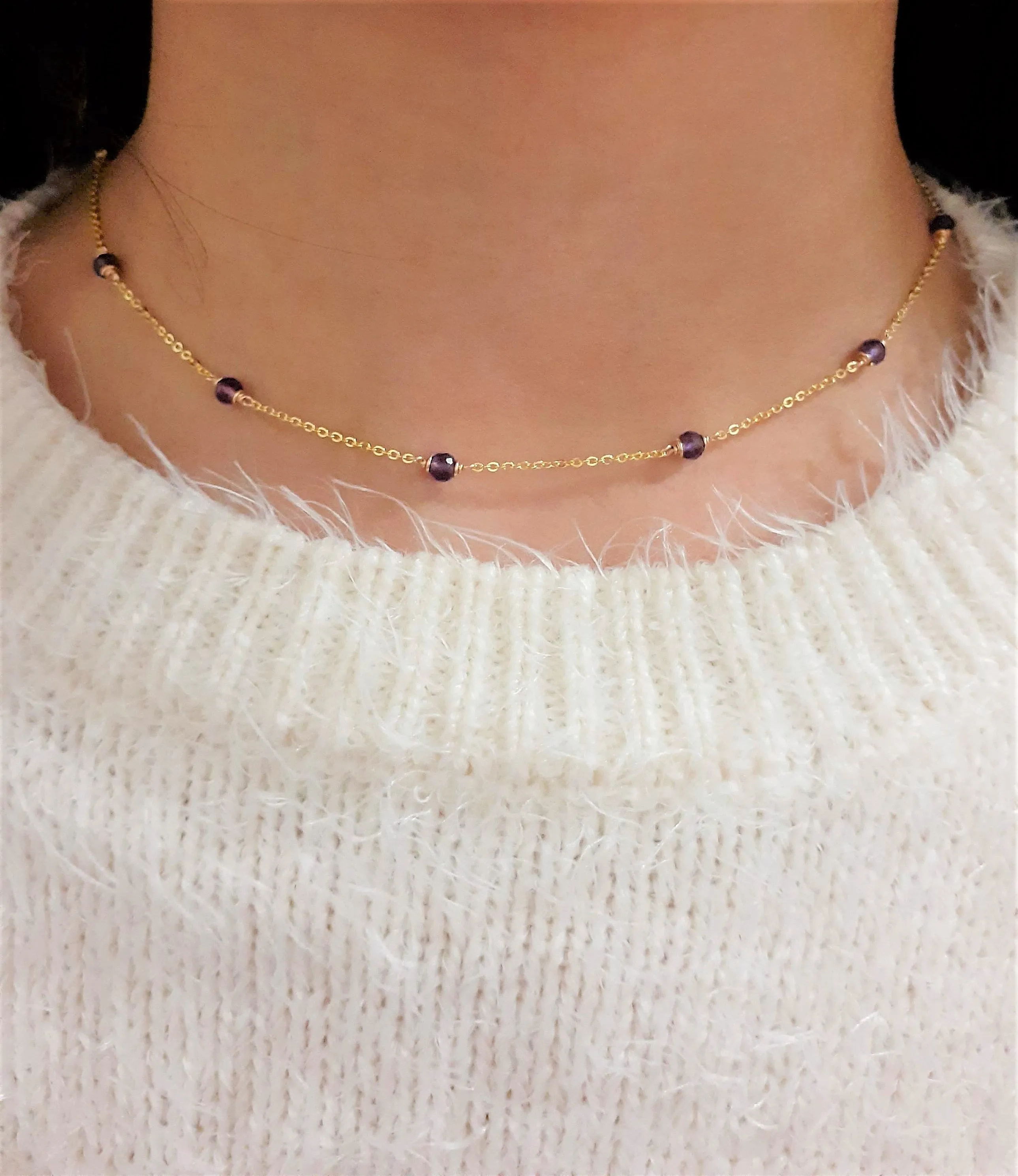Purple Amethyst Beaded Necklace