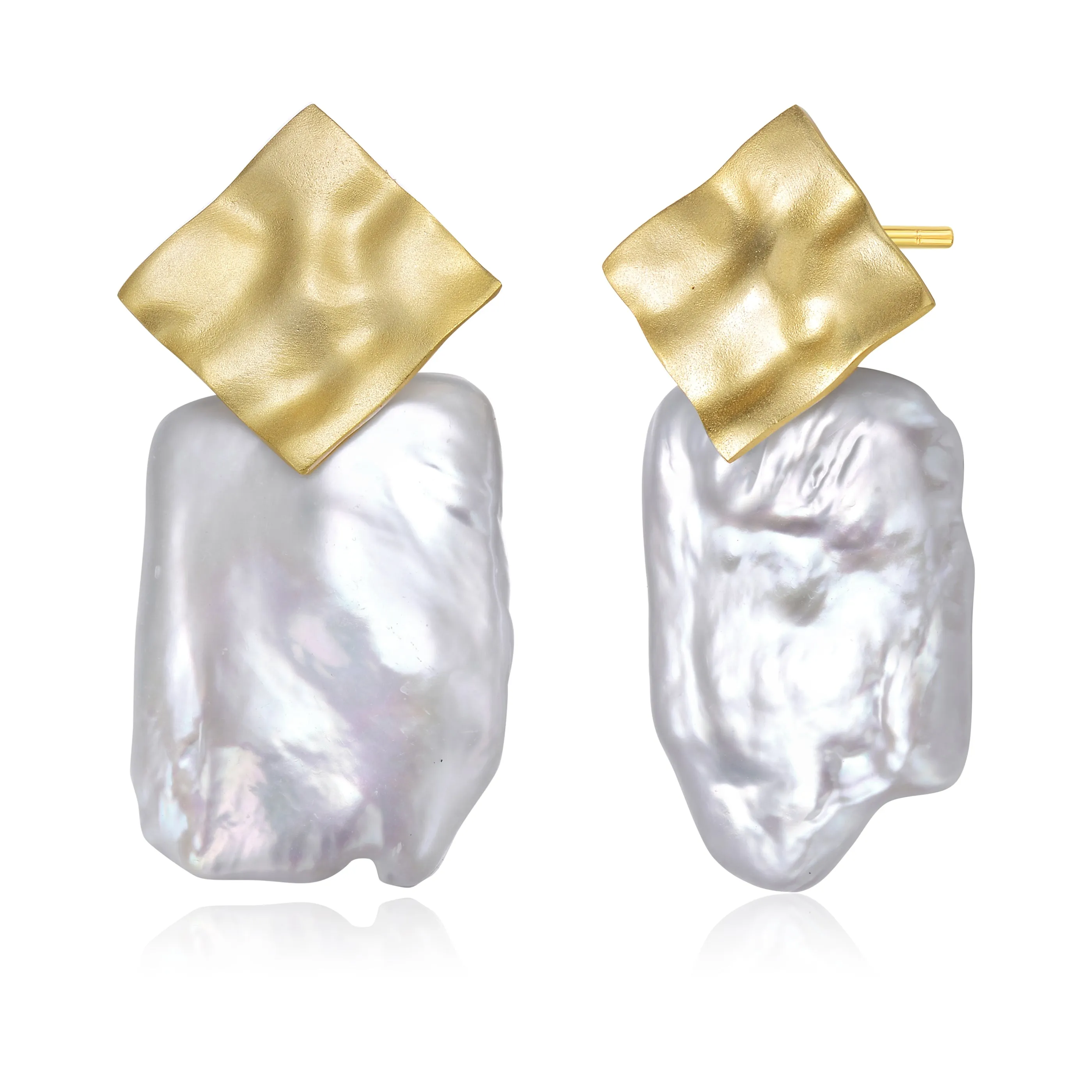 Rochelle Pearl Golden Large Square Earrings