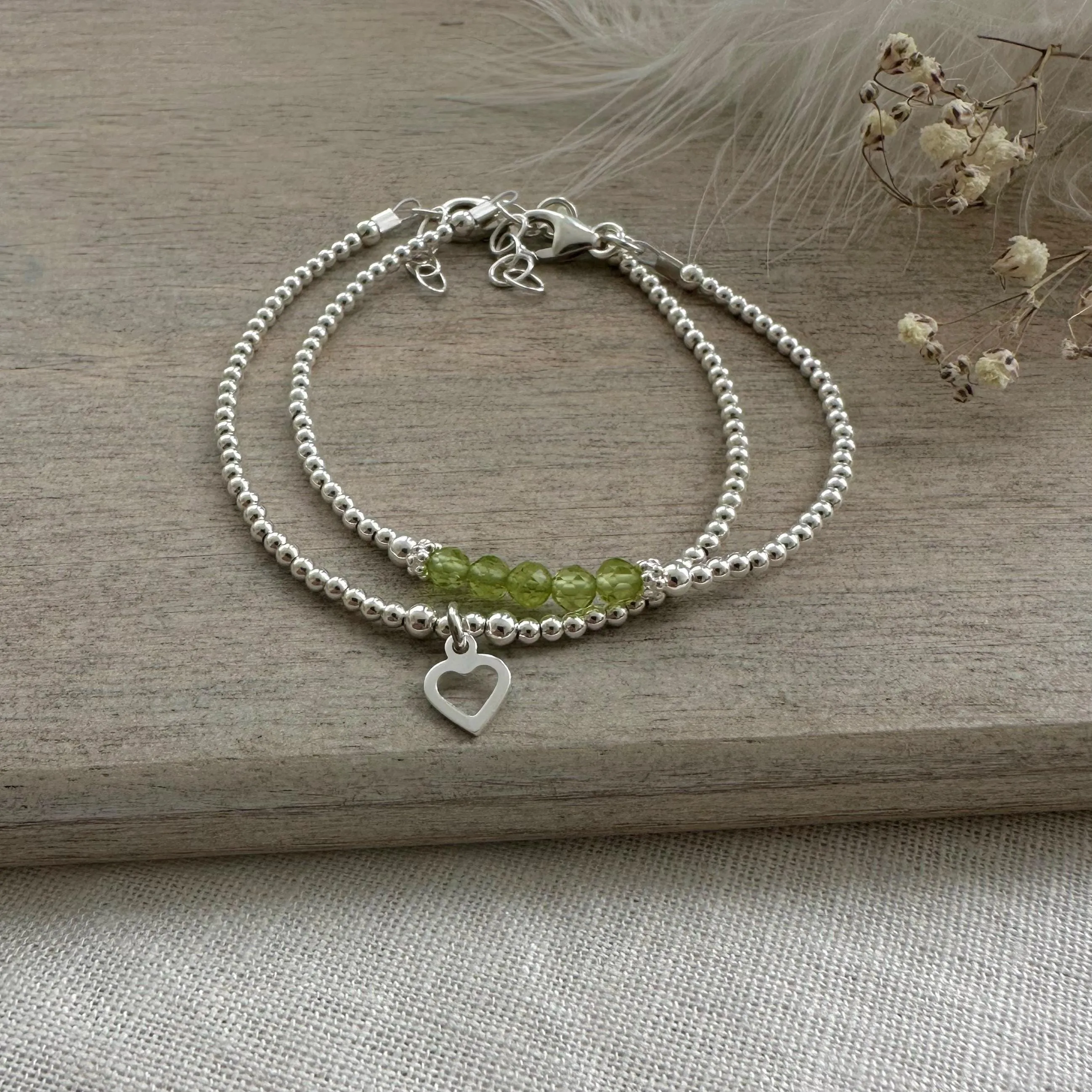 Set of Peridot Bracelets, August Birthstone Stacking Bracelet Set