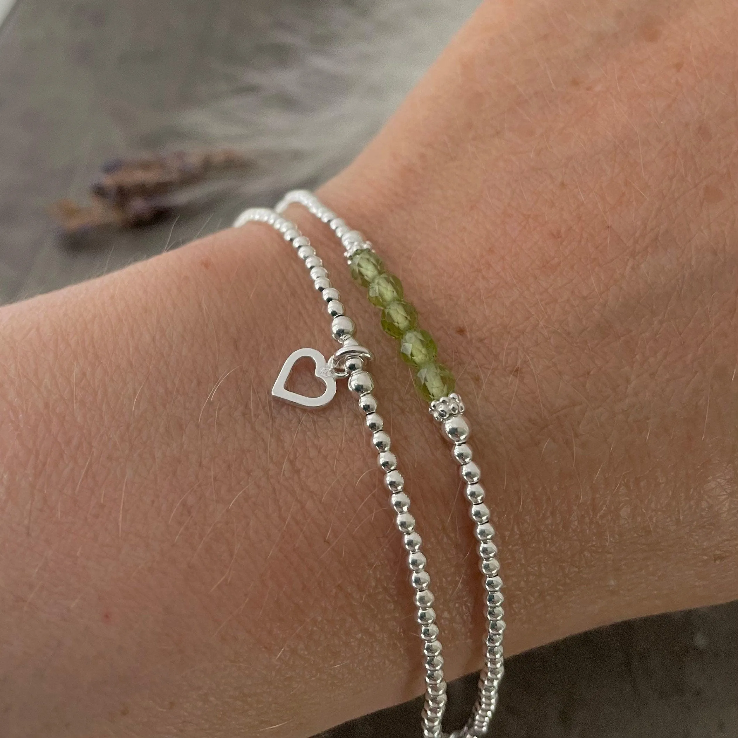 Set of Peridot Bracelets, August Birthstone Stacking Bracelet Set