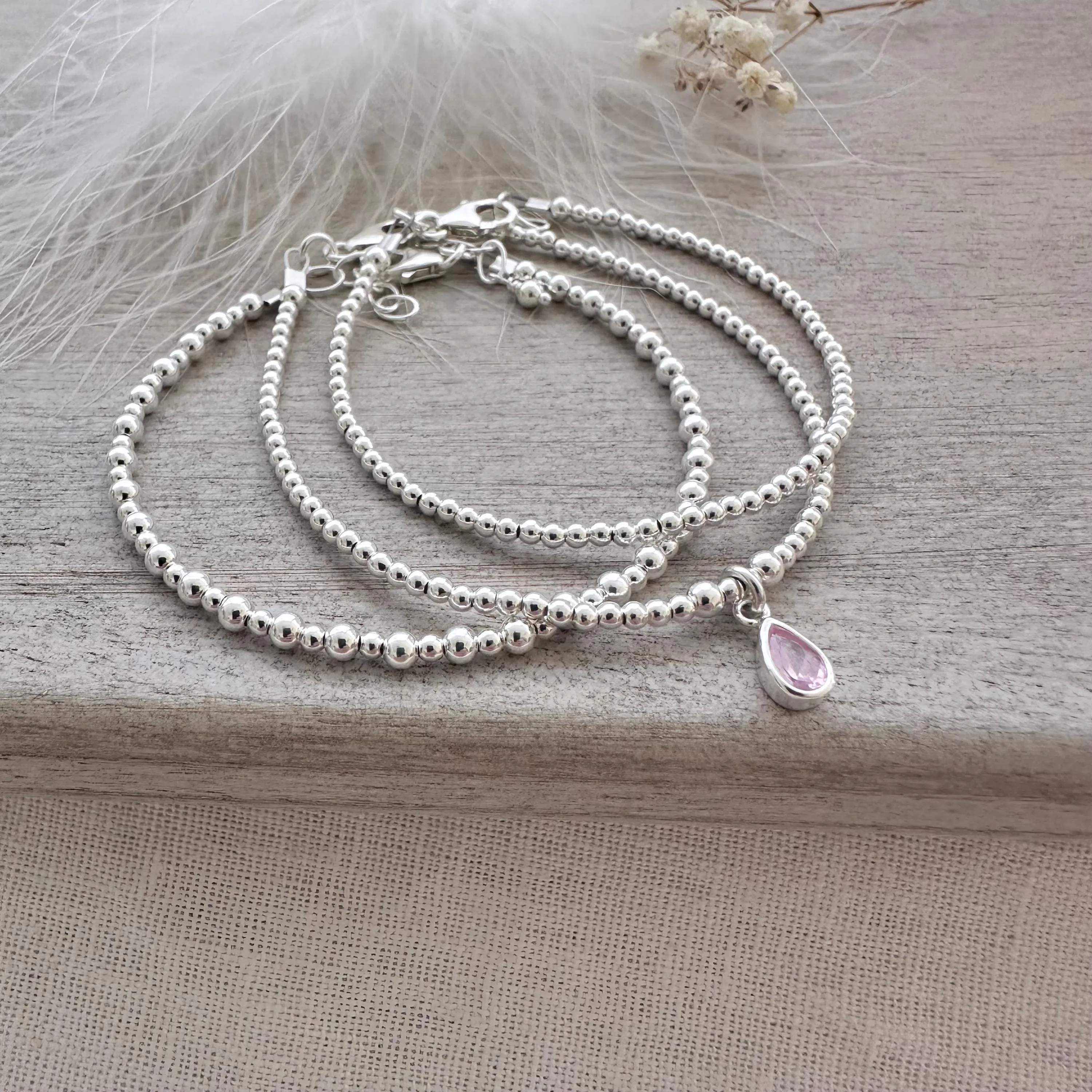 Silver Birthstone Bracelet Set, Stacking Bracelets in sterling silver with Cubic zirconia