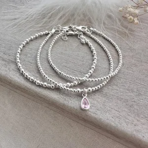 Silver Birthstone Bracelet Set, Stacking Bracelets in sterling silver with Cubic zirconia