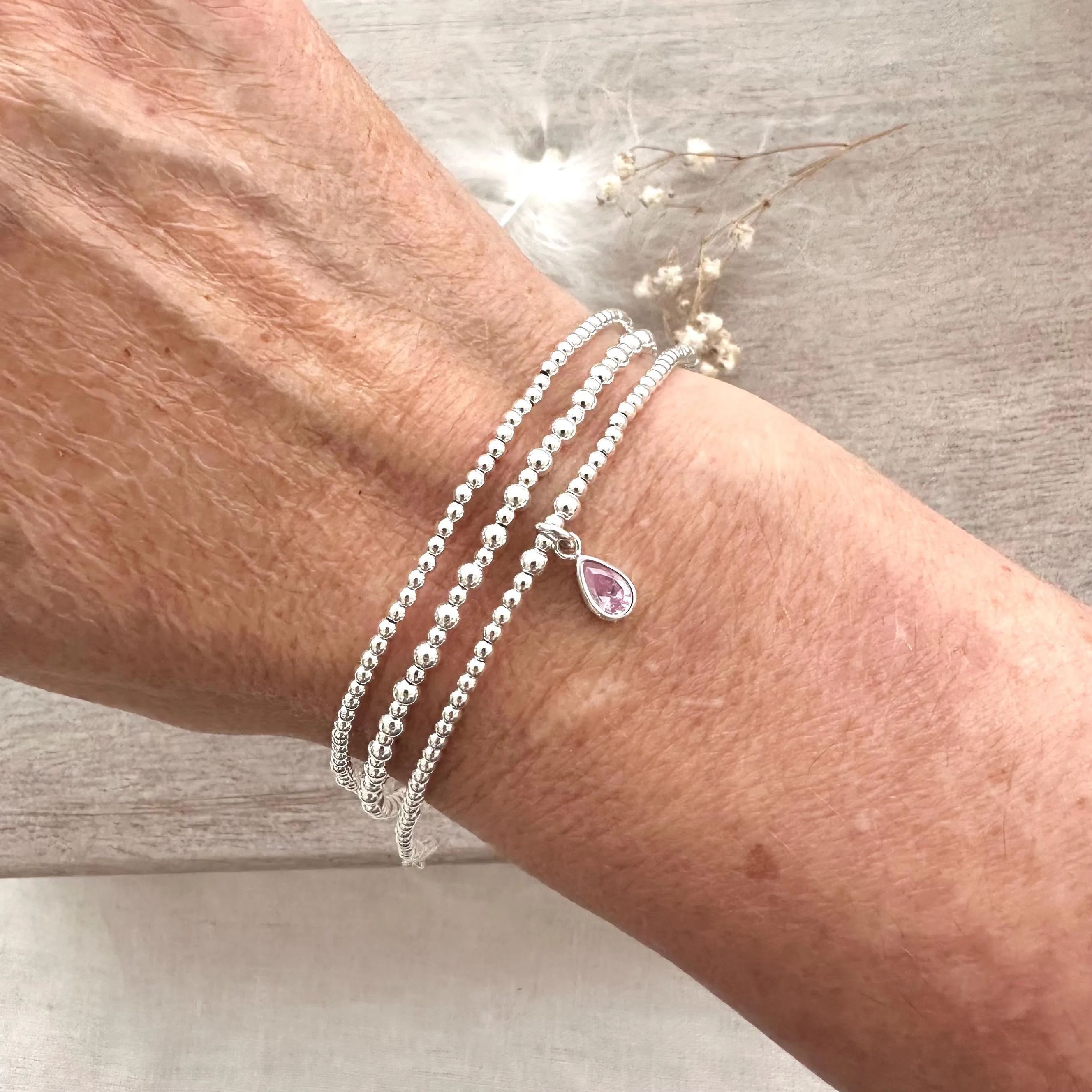 Silver Birthstone Bracelet Set, Stacking Bracelets in sterling silver with Cubic zirconia