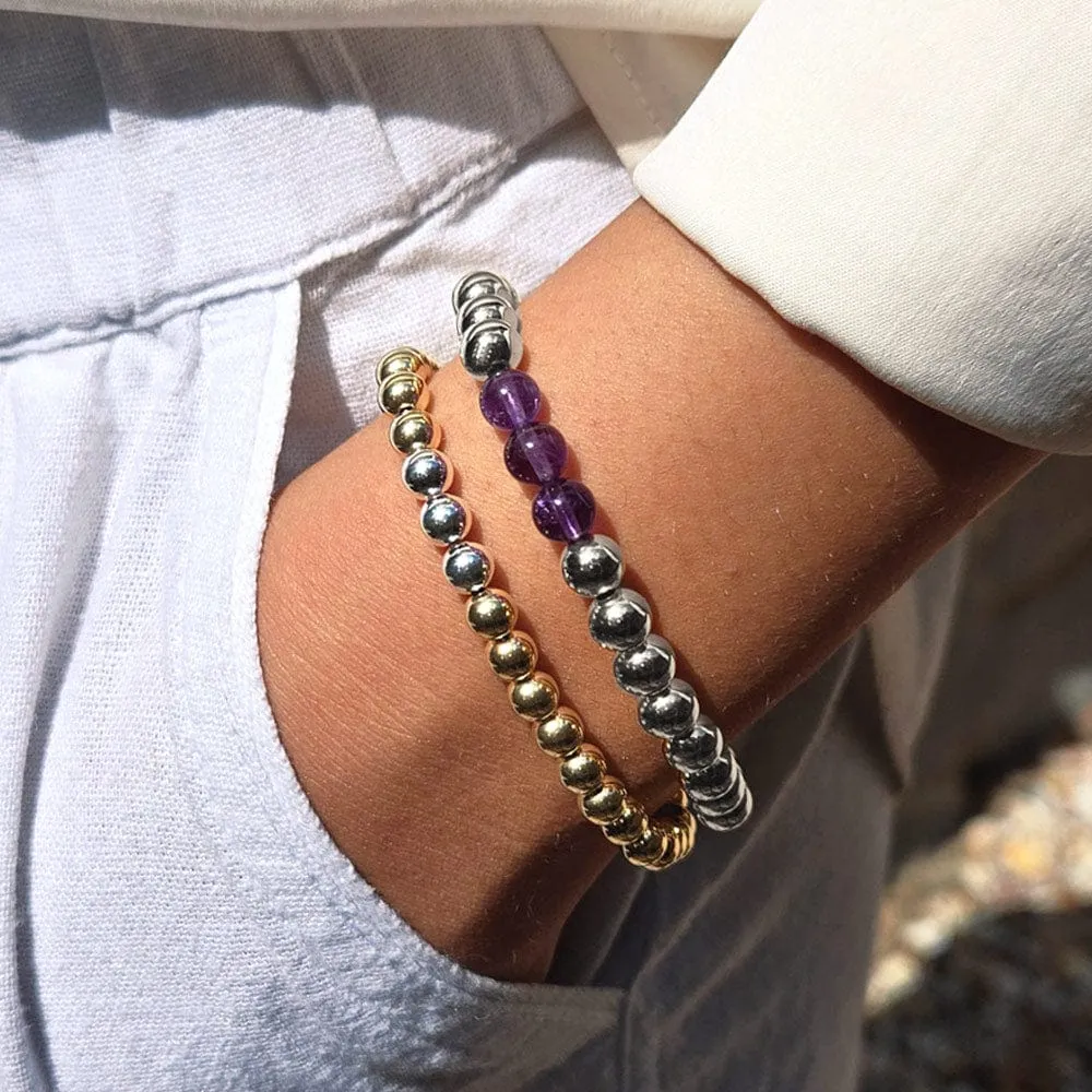Sterling Silver Bracelet with Amethyst Beads